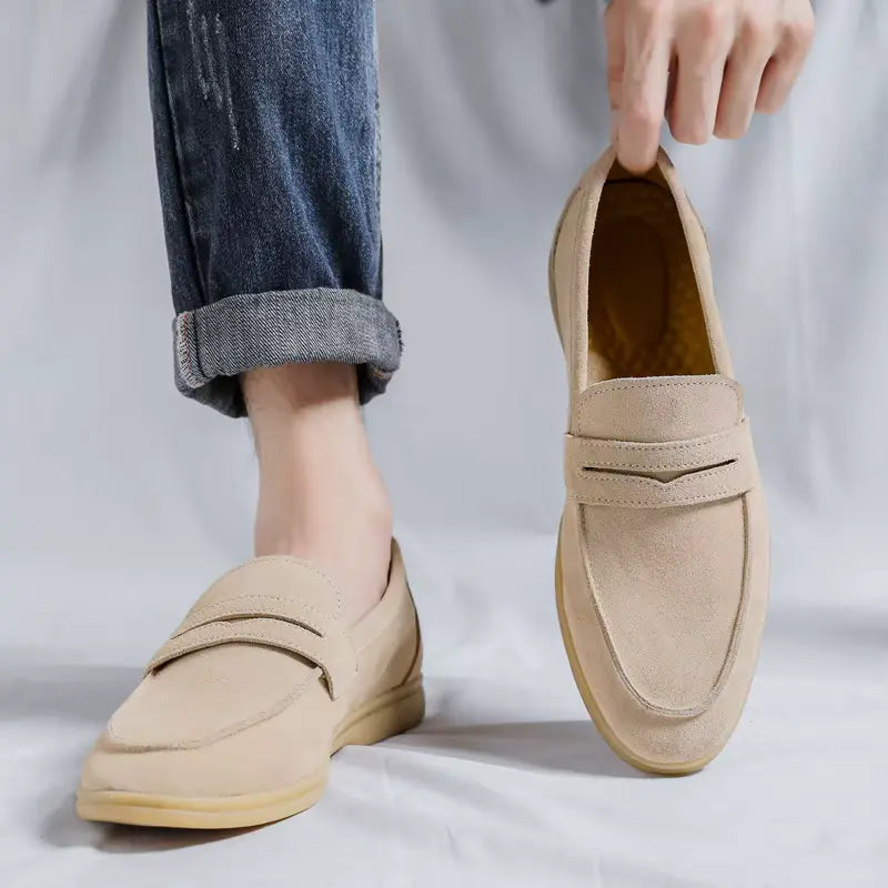 Beige Suede Penny Loafer