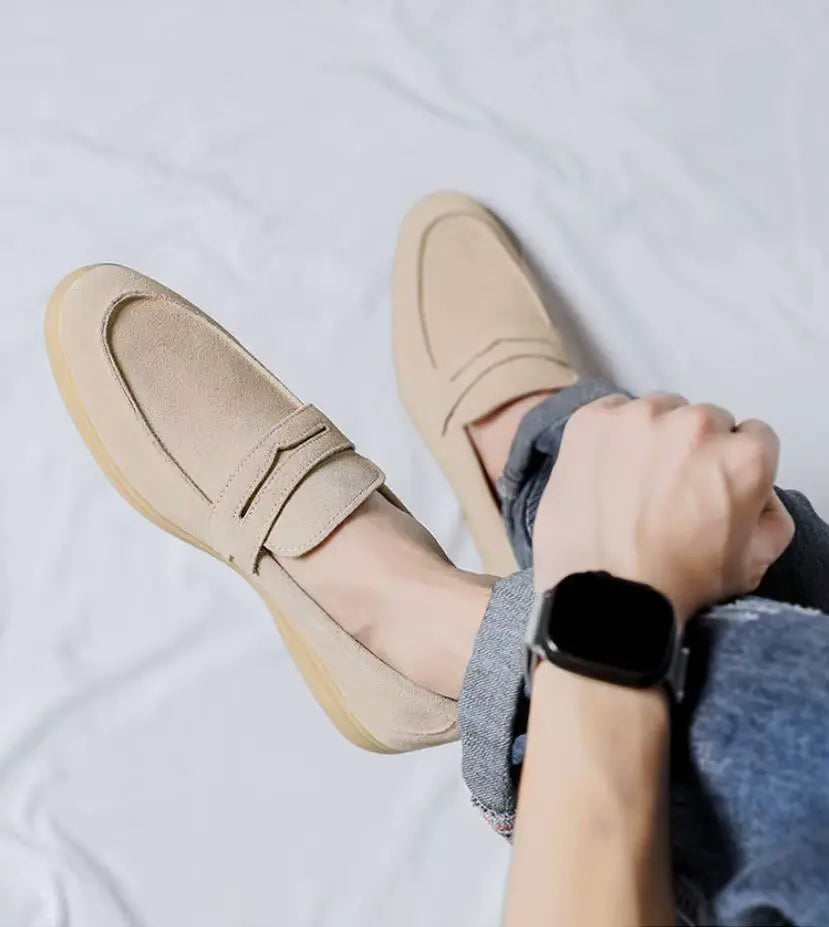 Beige Suede Penny Loafer