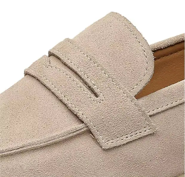 Beige Suede Penny Loafer